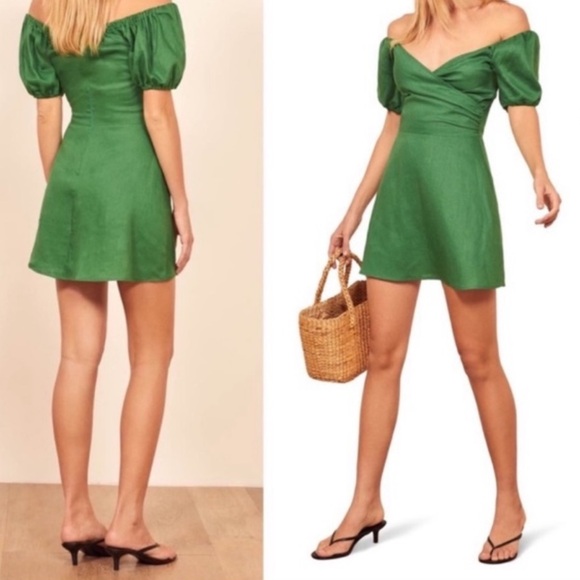Reformation Bowie Dress in Green Sz 6 - Picture 1 of 4